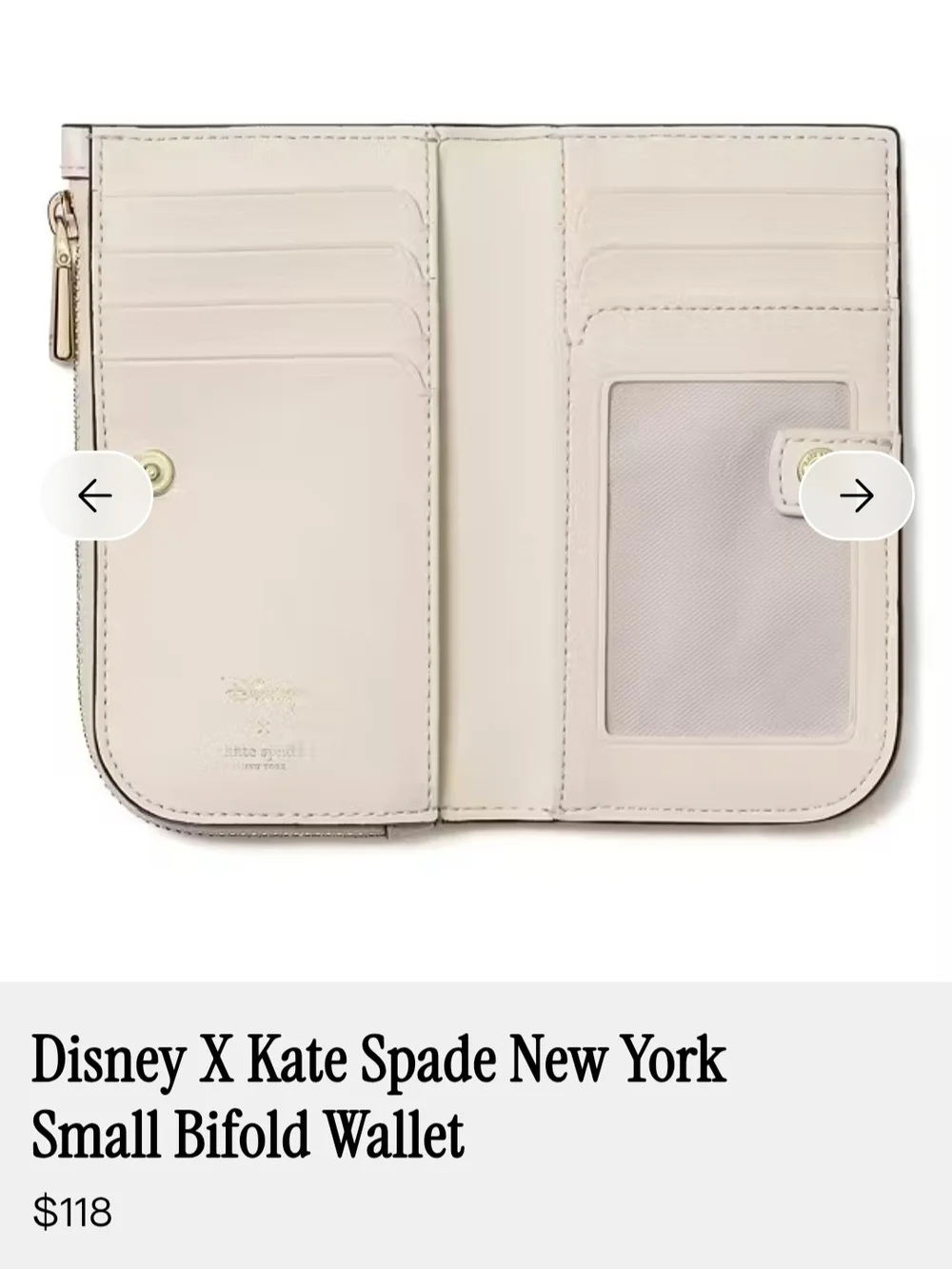 Kate Spade x Disney Minnie Car Parchment Small Bifold Wallet - Picture 2 of 9